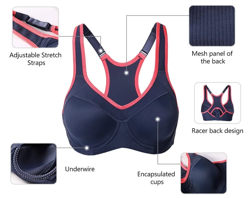 Plus Size High Impact Underwired Sports Bras (Size 34C - 42G)