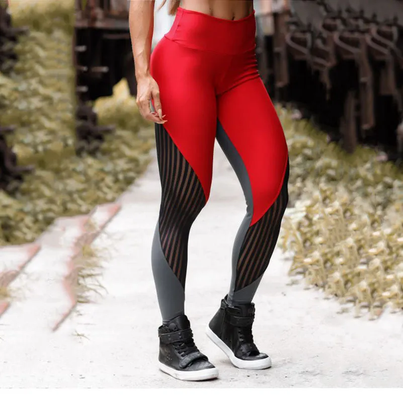 Red Mesh Skinny Yoga Pants