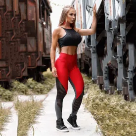 Red Mesh Skinny Yoga Pants