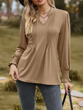 Ruched Notched Long Sleeve Blouses | Trendy Blouses | Fall Blouses