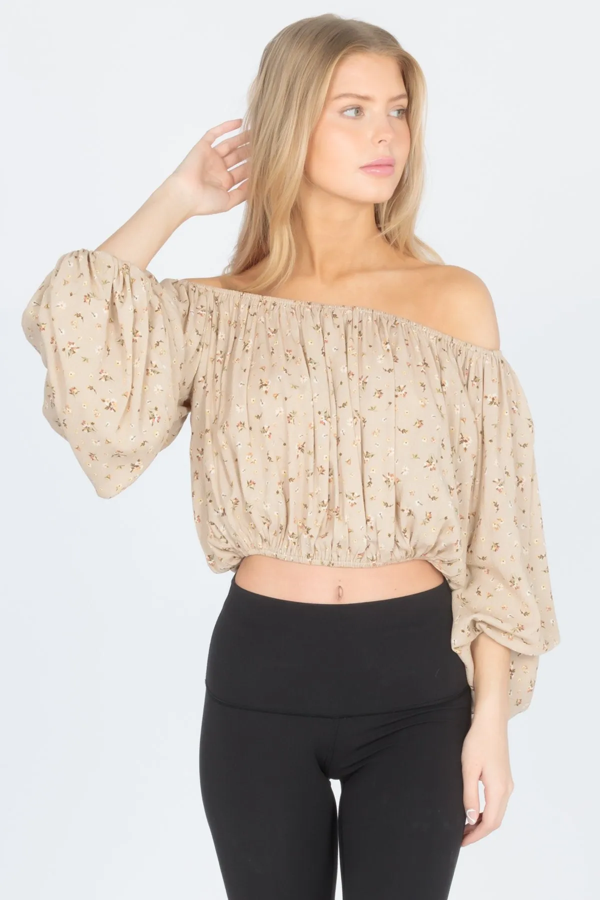 Scoop Neck Balloon Sleeve Blouse Off Shoulder Top