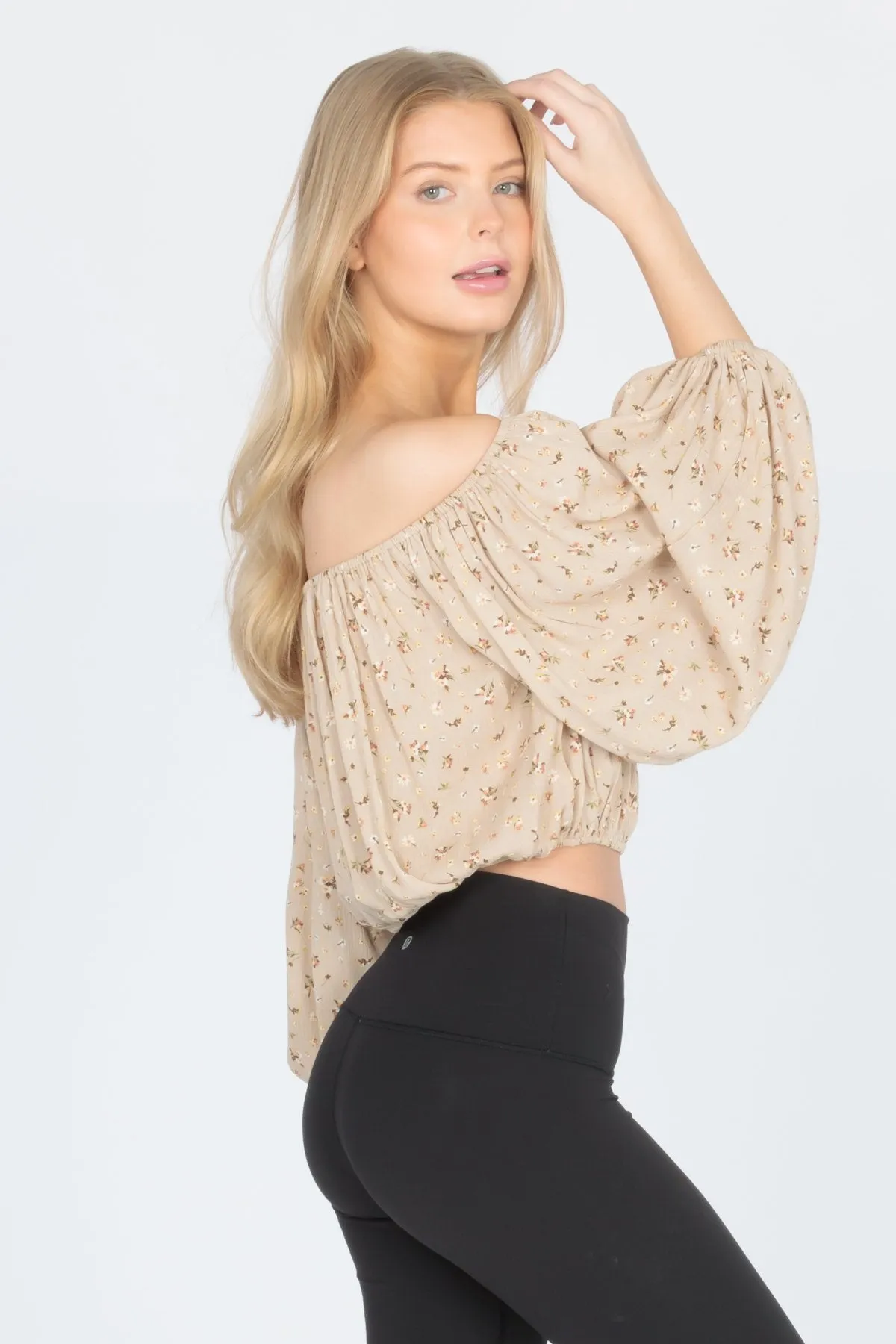 Scoop Neck Balloon Sleeve Blouse Off Shoulder Top