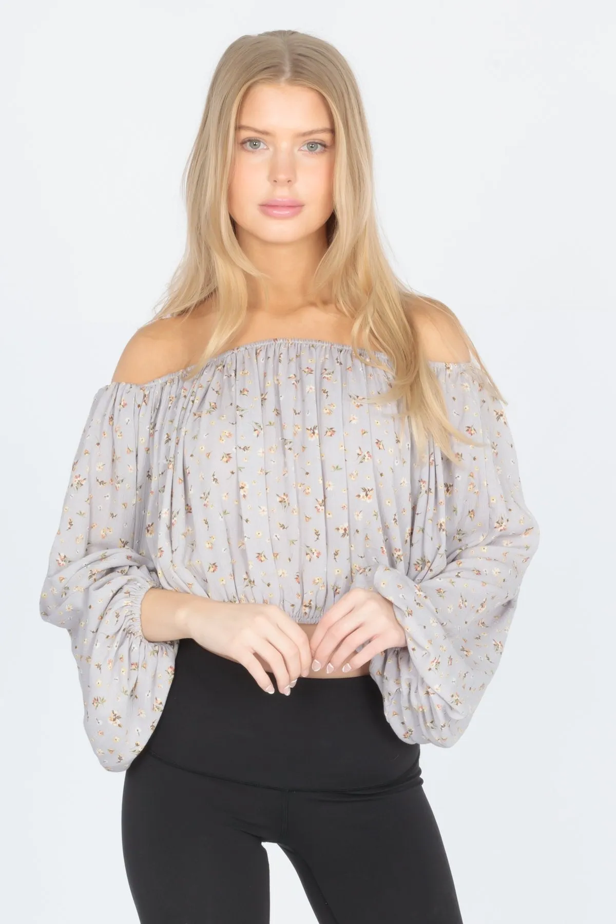 Scoop Neck Balloon Sleeve Blouse Off Shoulder Top