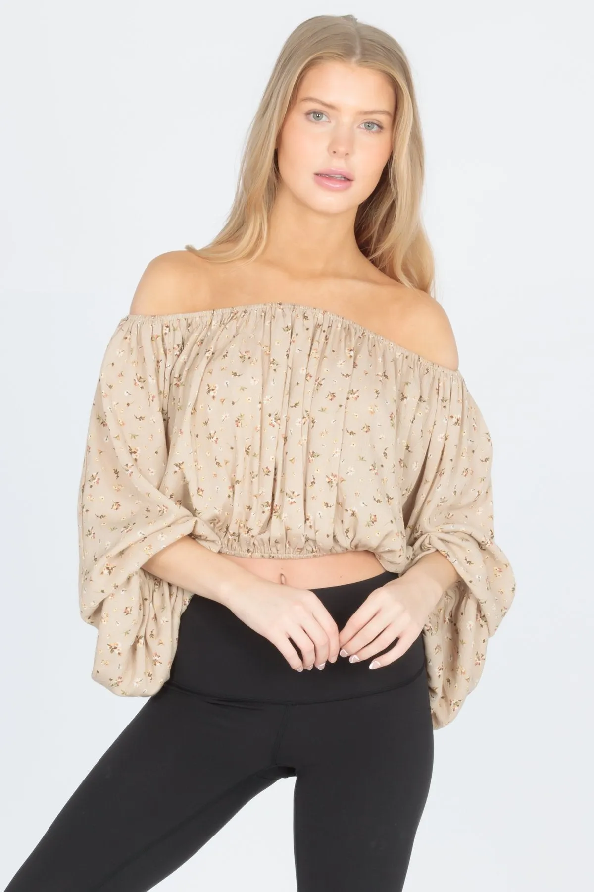 Scoop Neck Balloon Sleeve Blouse Off Shoulder Top