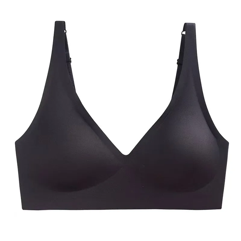 Seamless Ladies Underwear V-neck No Steel Ring Small Chest Gathered Adjustable Small Comfortable Thin Top Bra