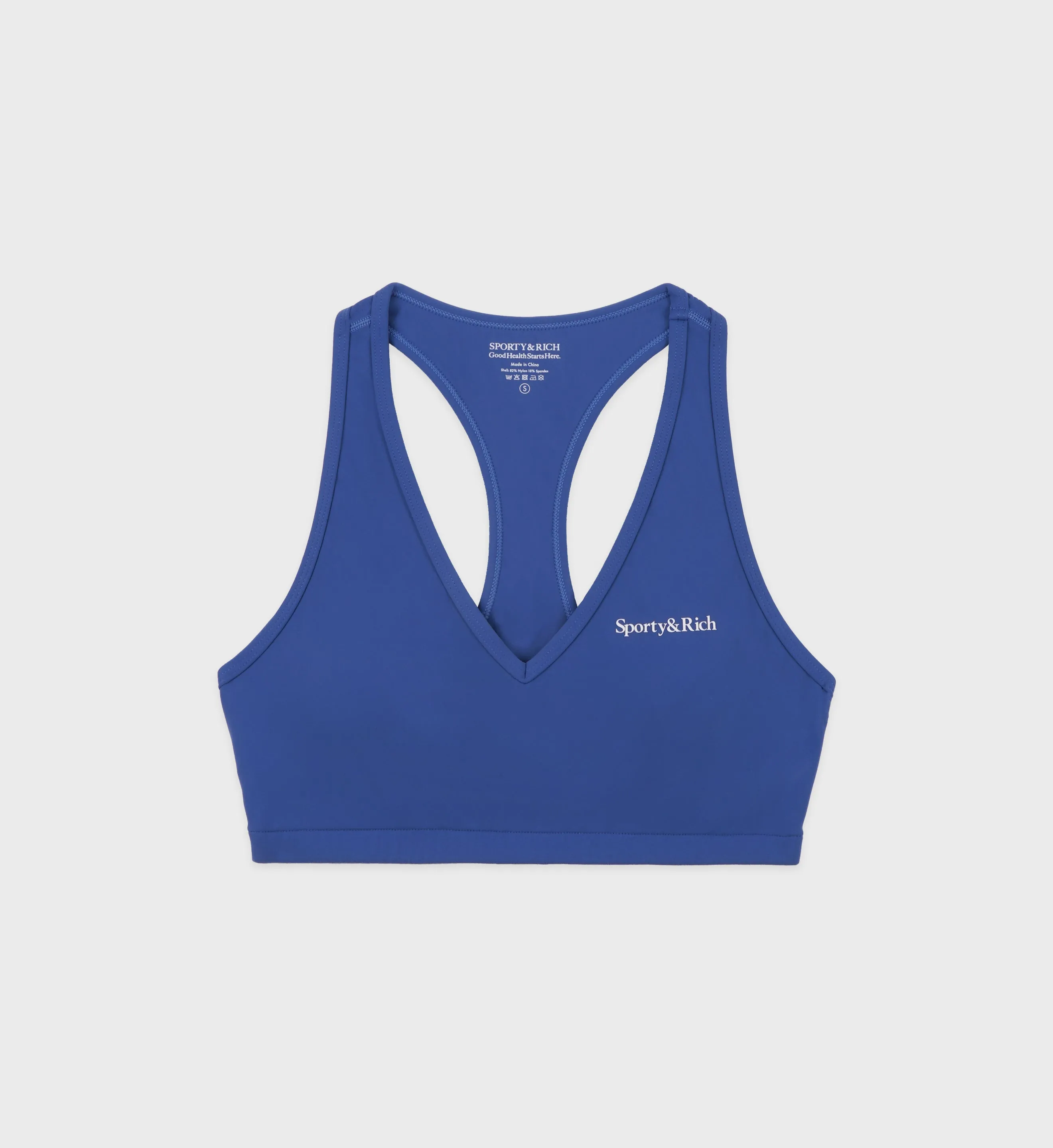 Serif Logo V-Neck Sports Bra - Imperial Blue/White