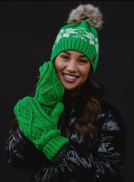 Snowflake Knit Hat with Faux Fur Pom