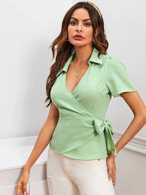 Solid Surplice Self Tie Blouses