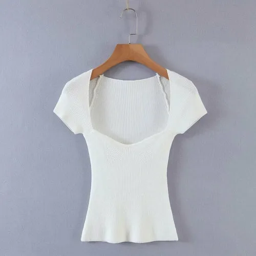 Square Neck Women Short Sleeve Tops Blouse