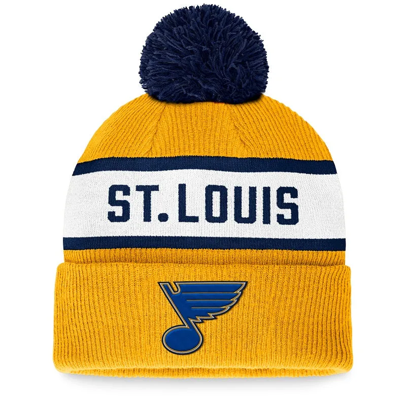 ST. LOUIS BLUES FANATICS STRIPED POM KNIT HAT - GOLD