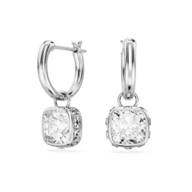 Stilla Rhodium Plated Square Cut White Drop Earrings 5662919