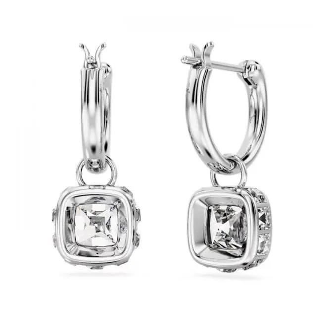 Stilla Rhodium Plated Square Cut White Drop Earrings 5662919