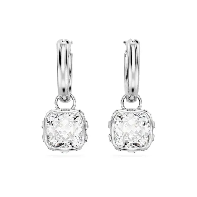 Stilla Rhodium Plated Square Cut White Drop Earrings 5662919