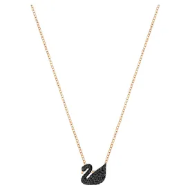 Swarovski Iconic Swan pendant Swan, Small, Black, Rose gold-tone plated #5204133