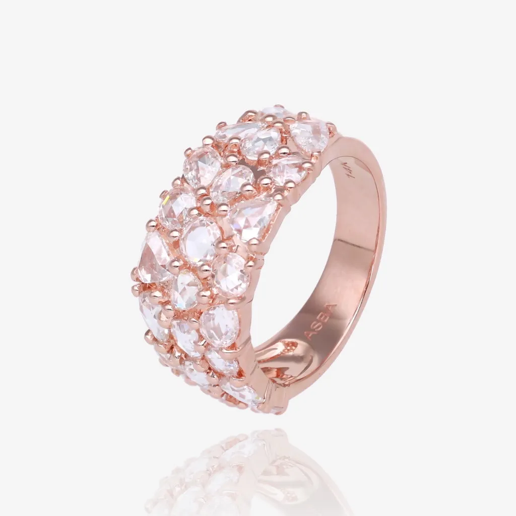 Triple Row Rose Cut Natural Diamond Ring