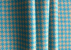 Turquoise Blue & Camel Hounds-Tooth Virgin Wool Twill (Made in Italy)