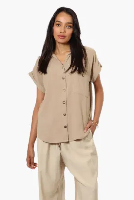 Urbanology Button Up Cap Sleeve Blouse - Beige