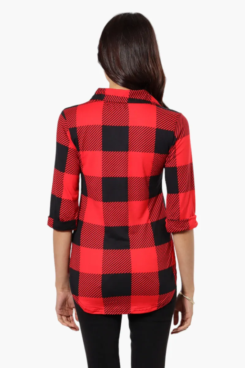 Urbanology Plaid Flap Pocket Button Down Shirt - Red