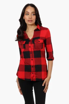 Urbanology Plaid Flap Pocket Button Down Shirt - Red