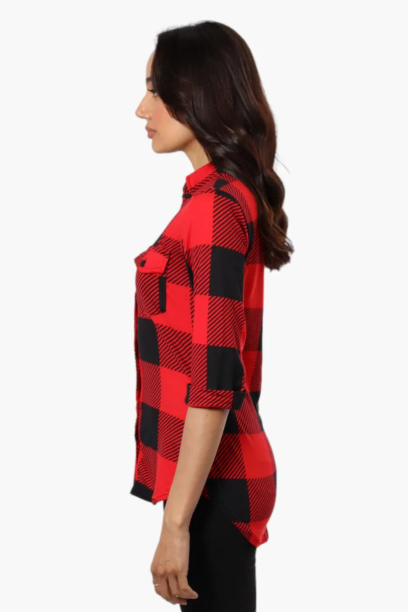 Urbanology Plaid Flap Pocket Button Down Shirt - Red