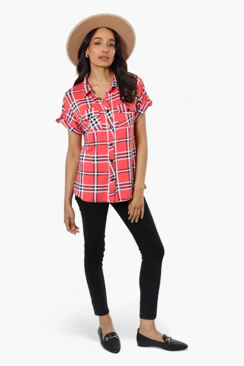 Urbanology Plaid Front Flap Pocket Shirt - Pink