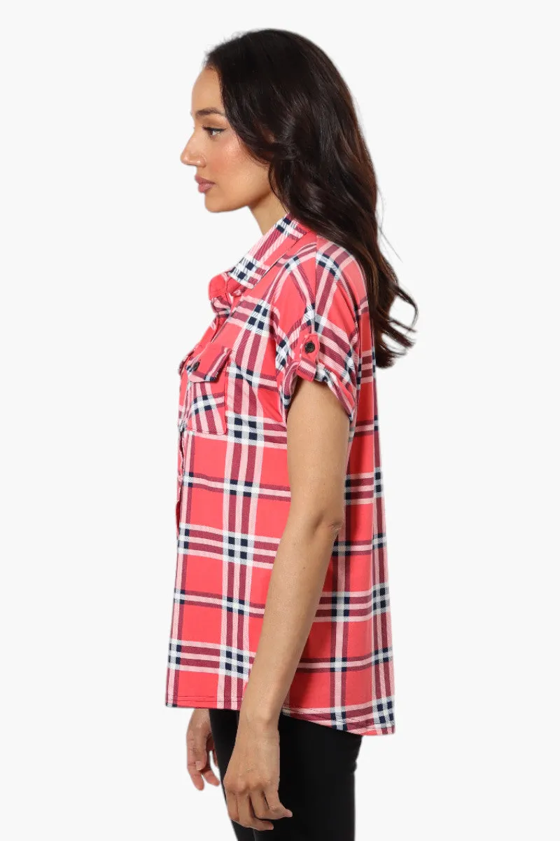 Urbanology Plaid Front Flap Pocket Shirt - Pink