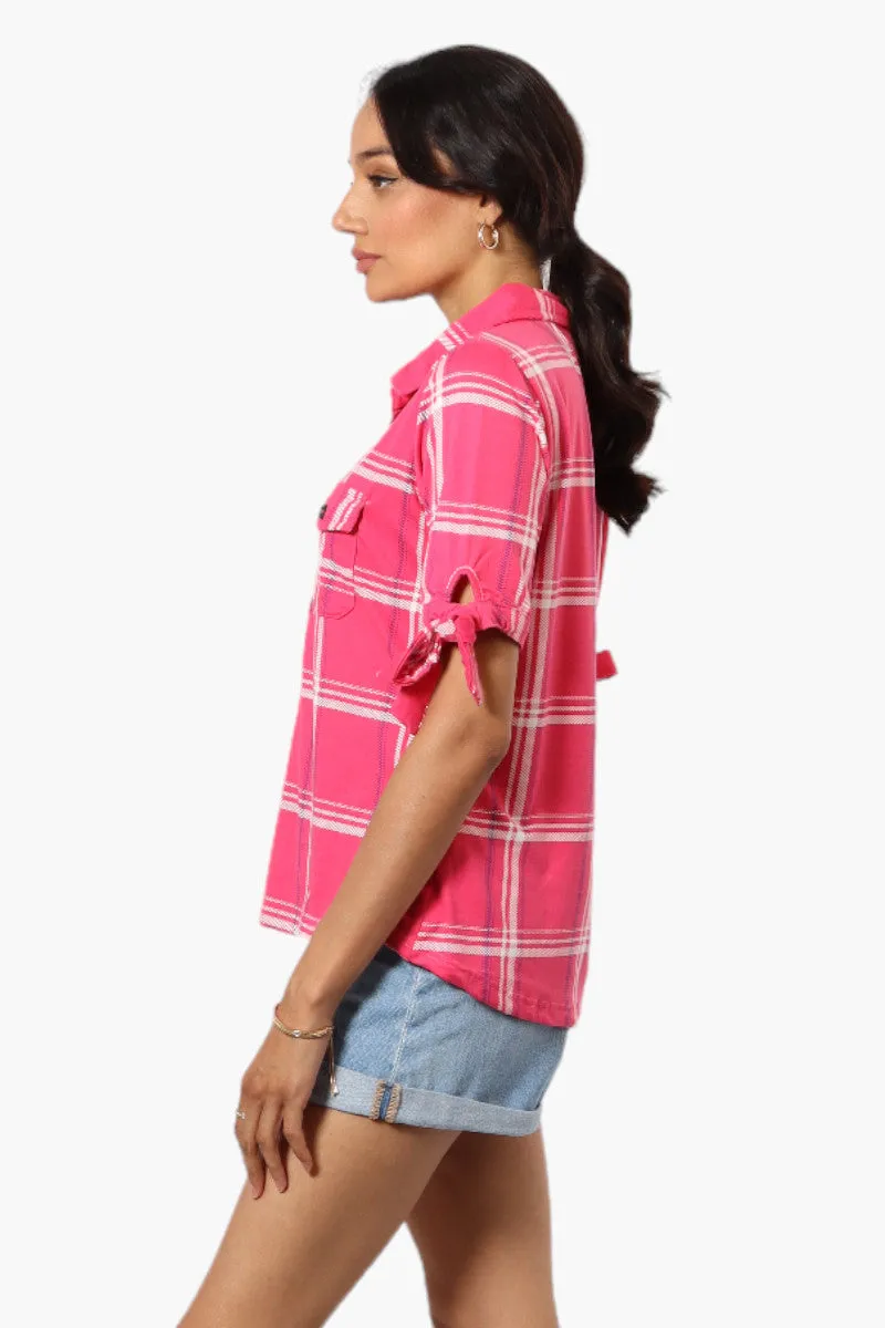 Urbanology Plaid Tie Sleeve Shirt - Pink