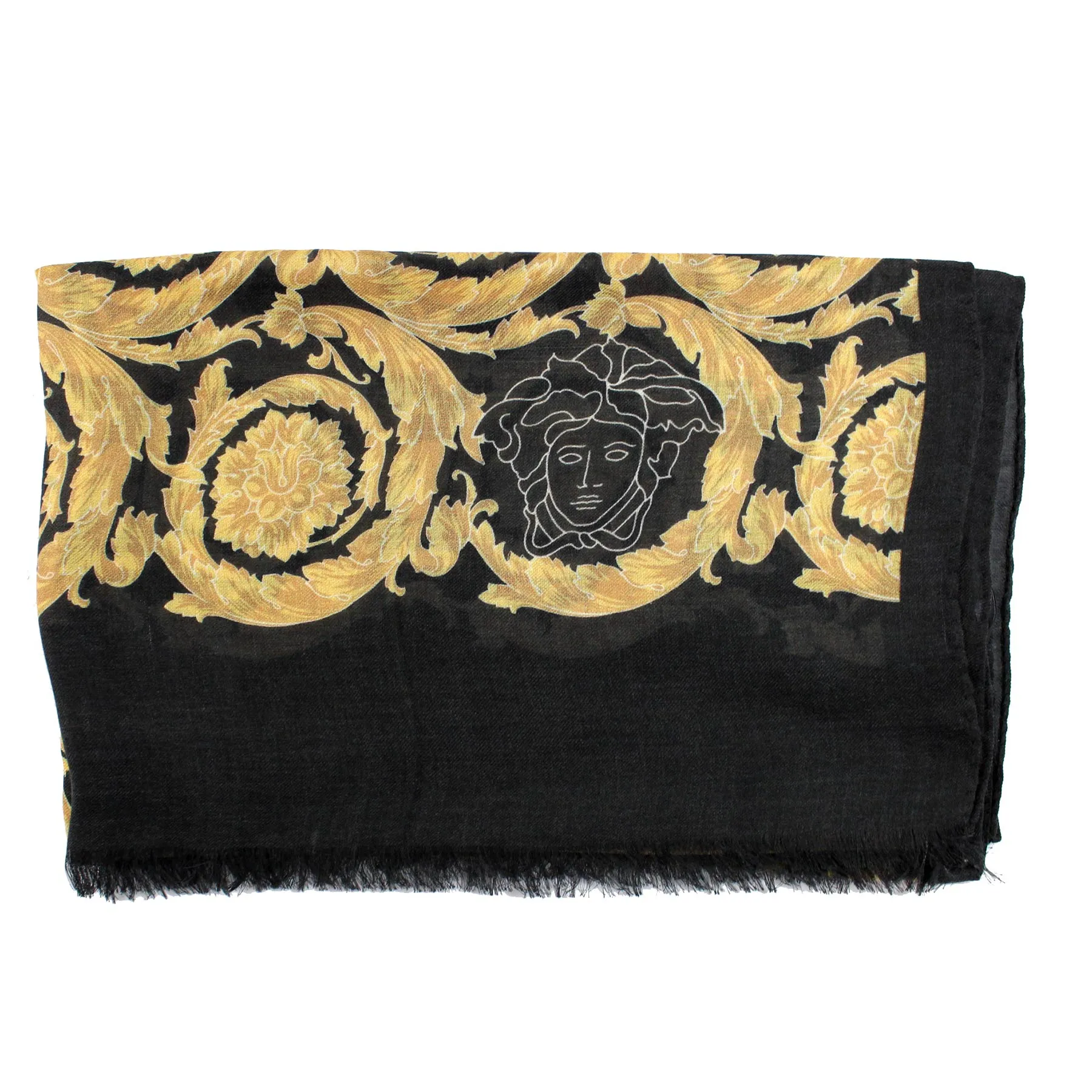 Versace Scarf Black Gold Baroque & Medusa  - Modal Cashmere Shawl