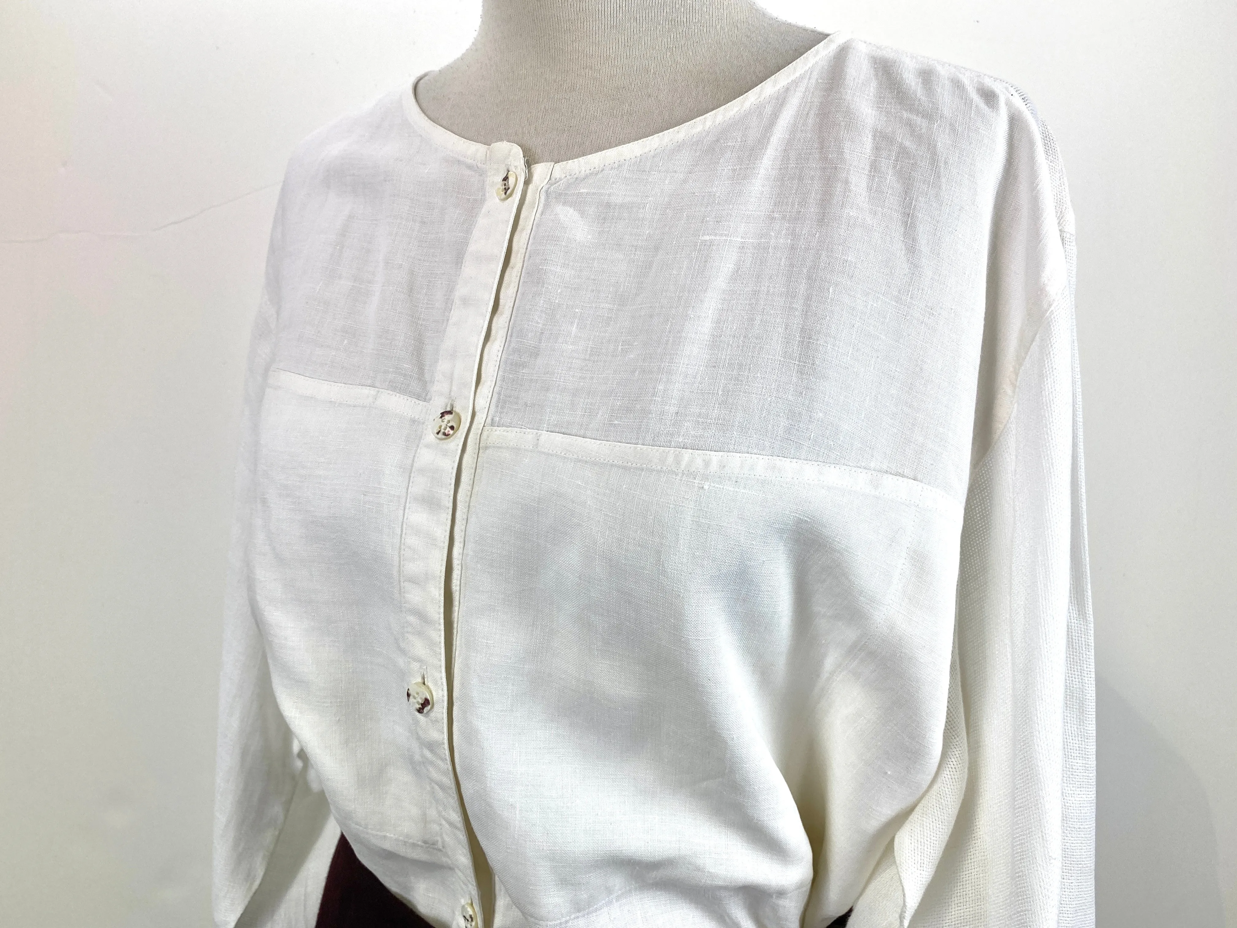 Vintage 1980s White Linen Button-Up Blouse, Alke Boker