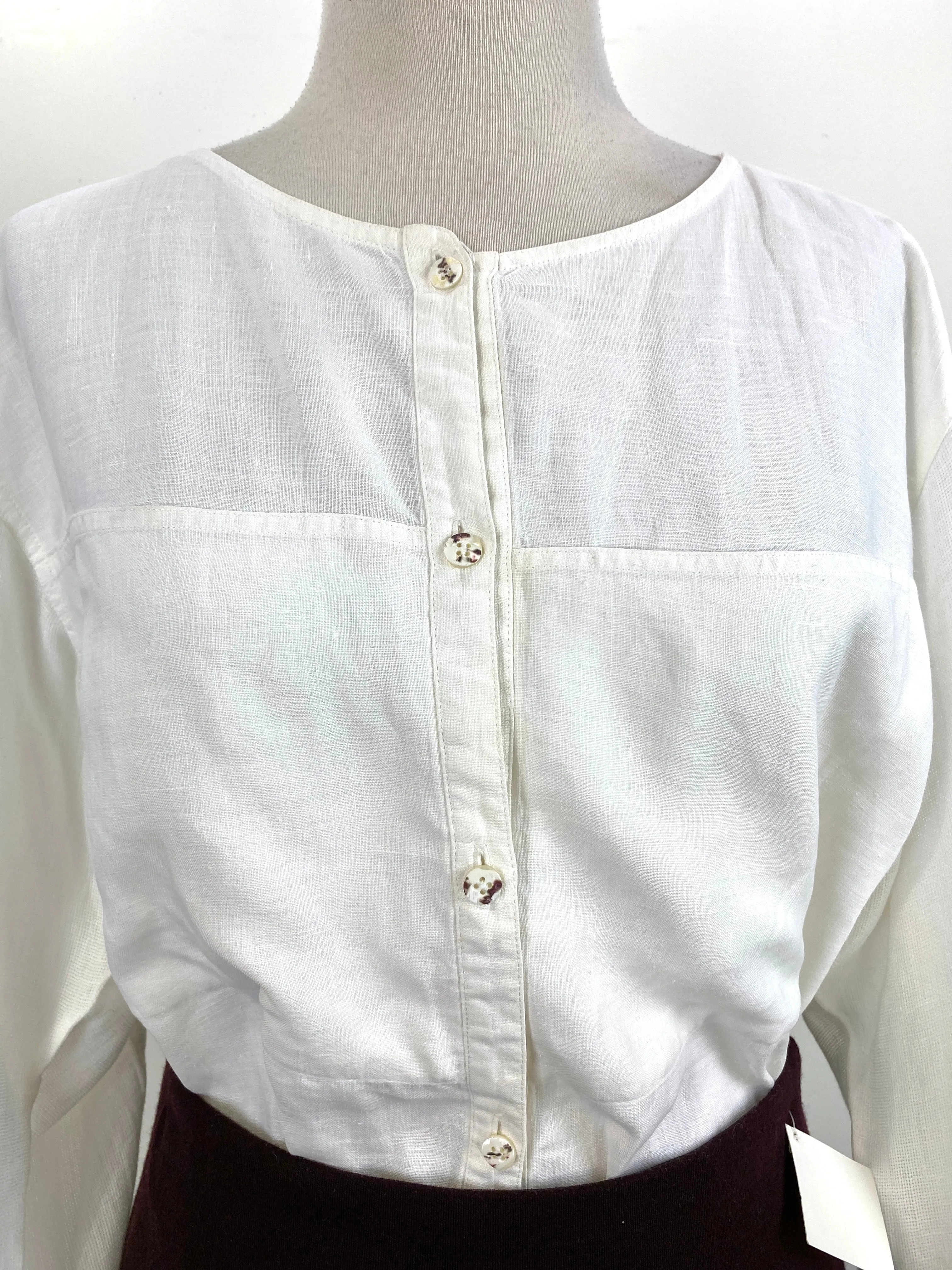 Vintage 1980s White Linen Button-Up Blouse, Alke Boker