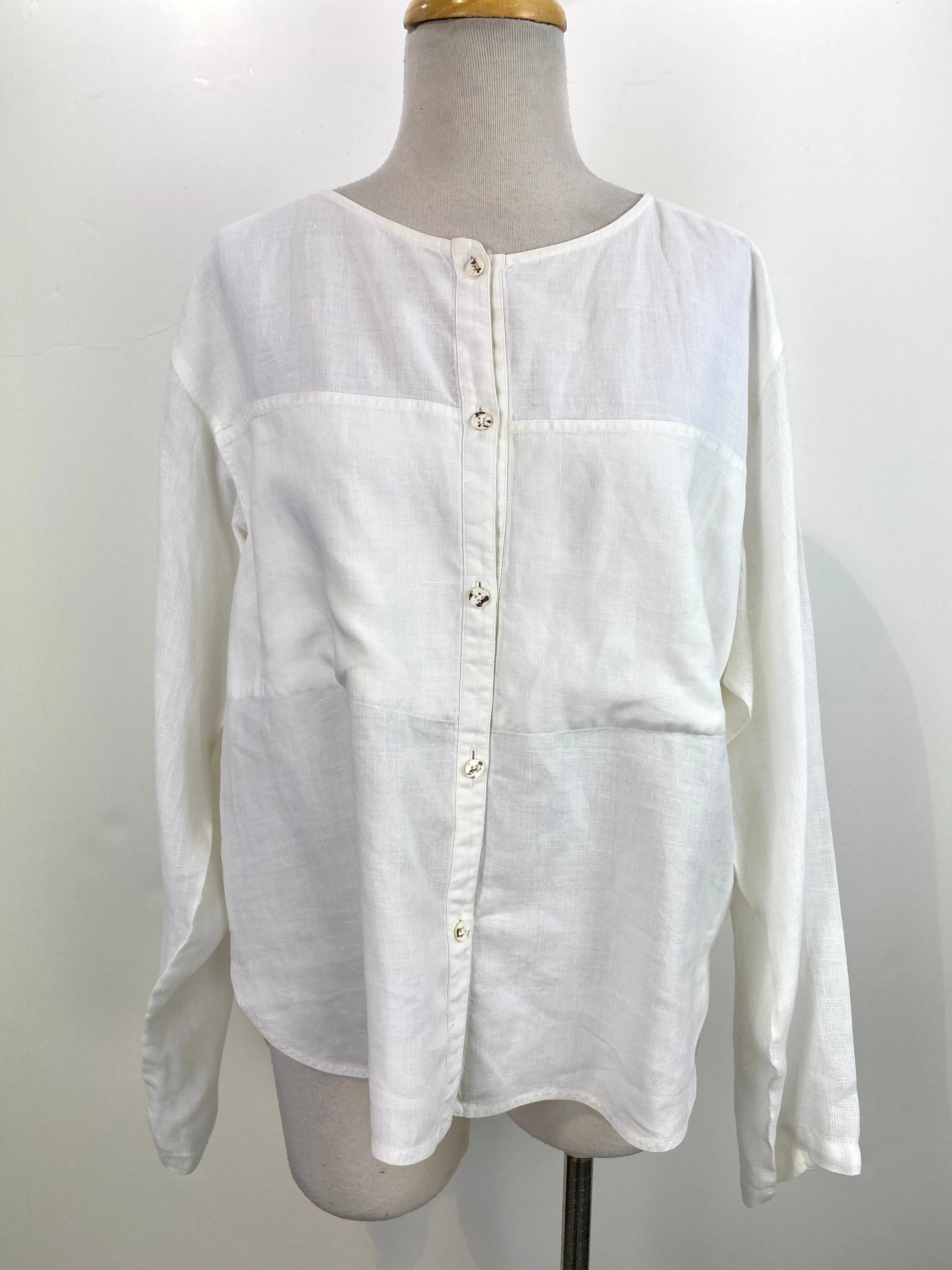 Vintage 1980s White Linen Button-Up Blouse, Alke Boker