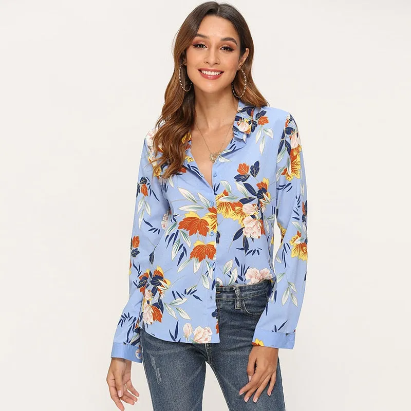 Vintage Floral Printed Blouse Women Long Sleeve