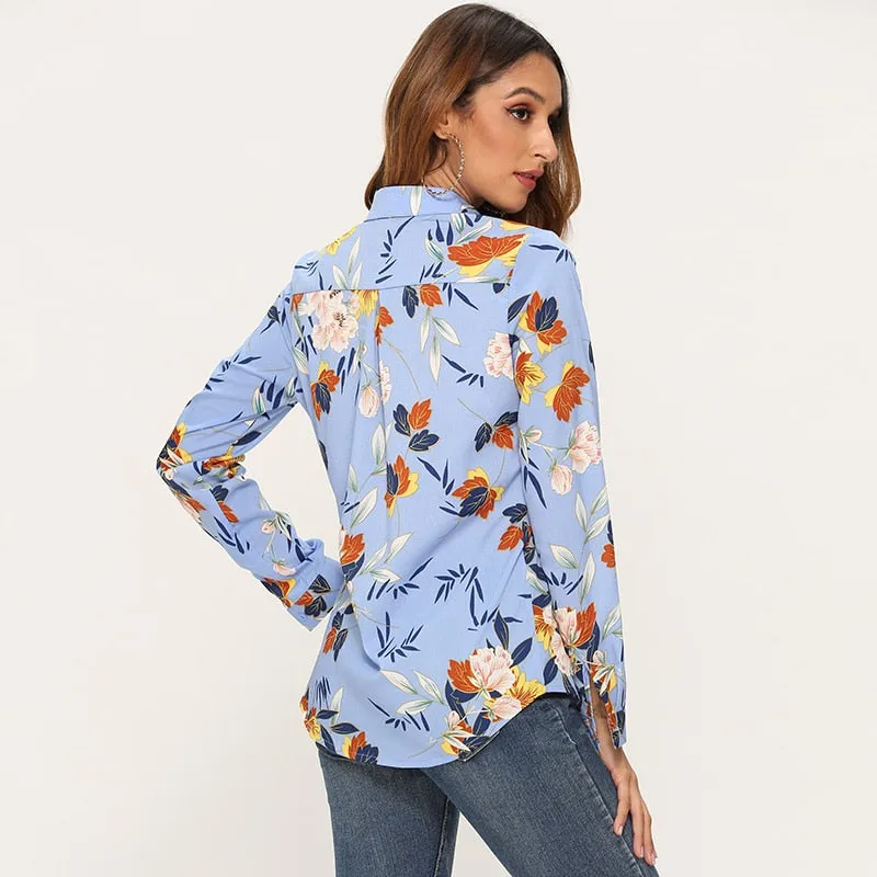 Vintage Floral Printed Blouse Women Long Sleeve