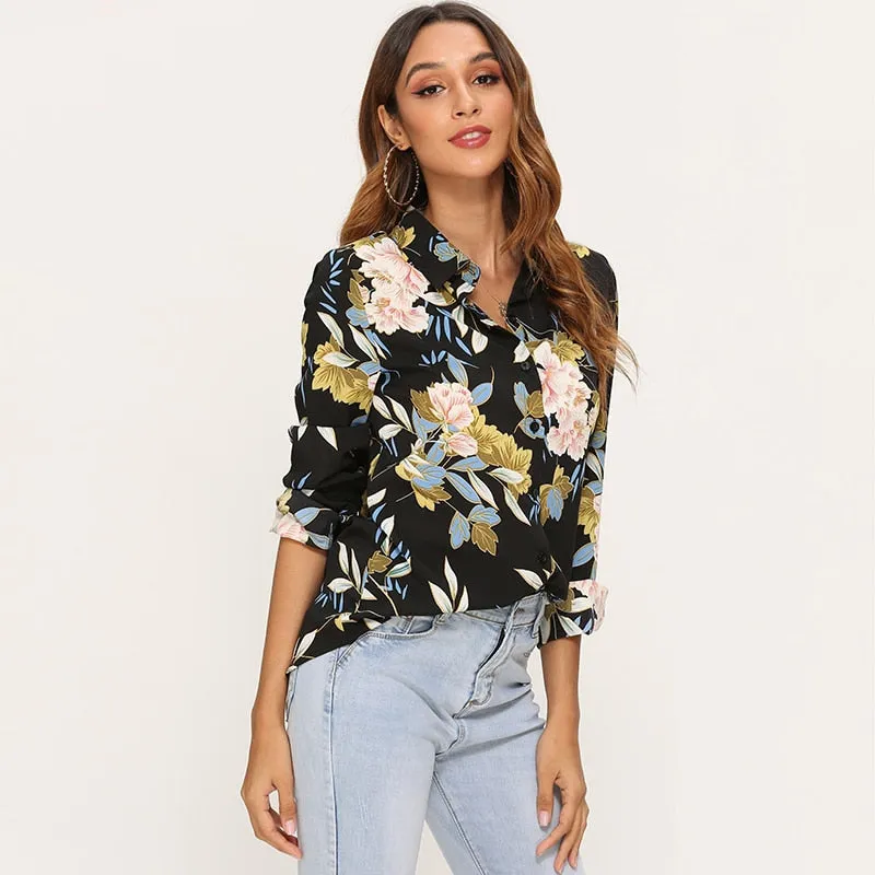 Vintage Floral Printed Blouse Women Long Sleeve