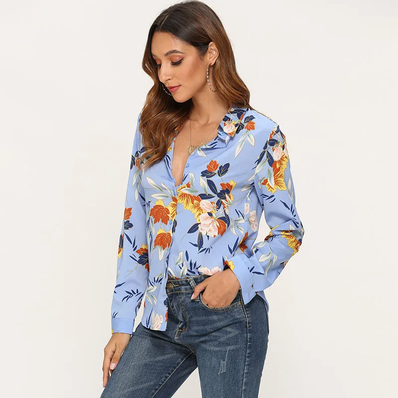 Vintage Floral Printed Blouse Women Long Sleeve