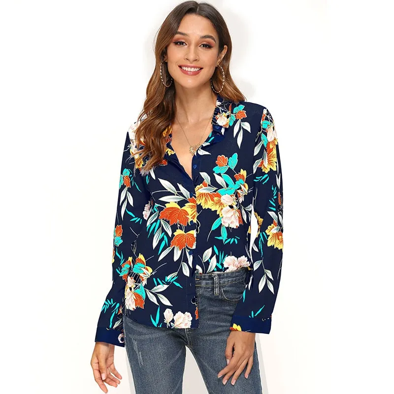 Vintage Floral Printed Blouse Women Long Sleeve