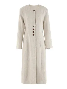 Wenkouban-Winter outfits Christmas Round Neck Button Waist Slit Lightweight Long Trench Coat