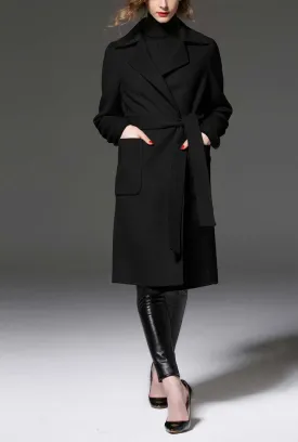 Women's Plus Size Wool Blend Belted Trench Coat