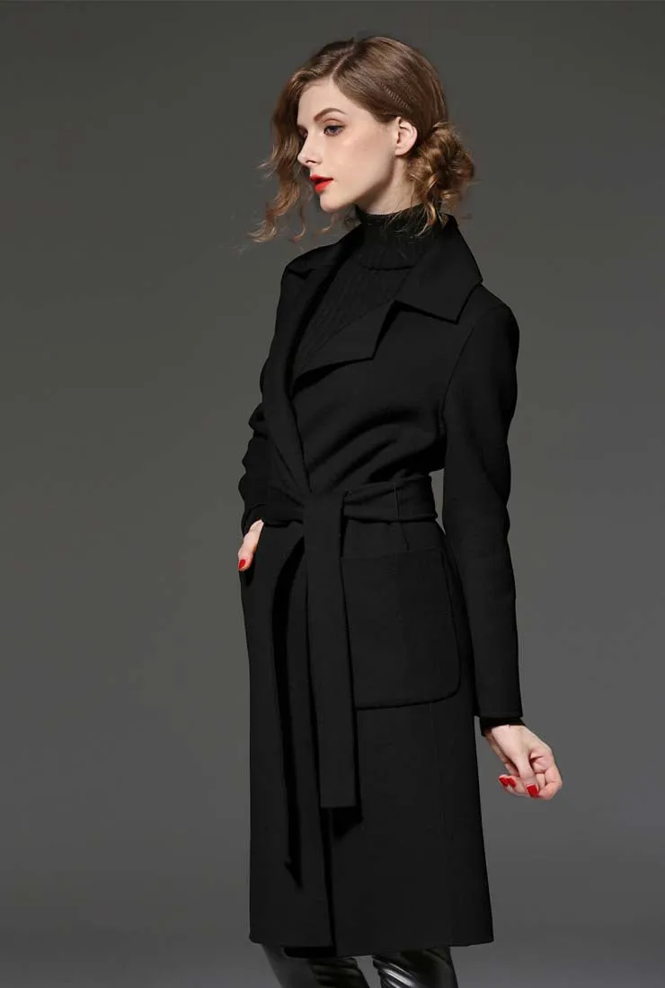 Women's Plus Size Wool Blend Belted Trench Coat